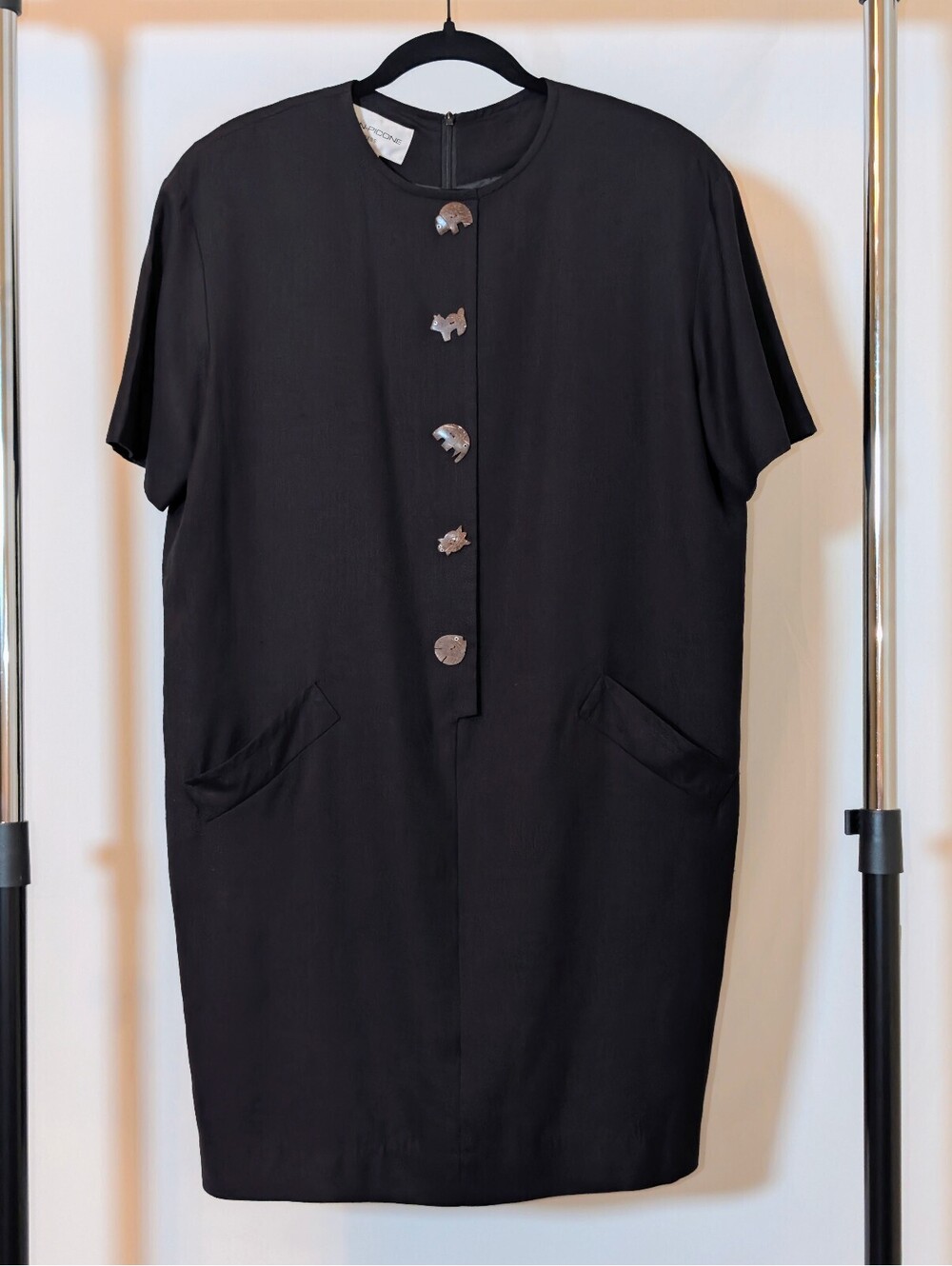 VTG Evan Picone Shirf Dress Womens 12 Black Lagenlook ArttoWear Novelty 80s 90s